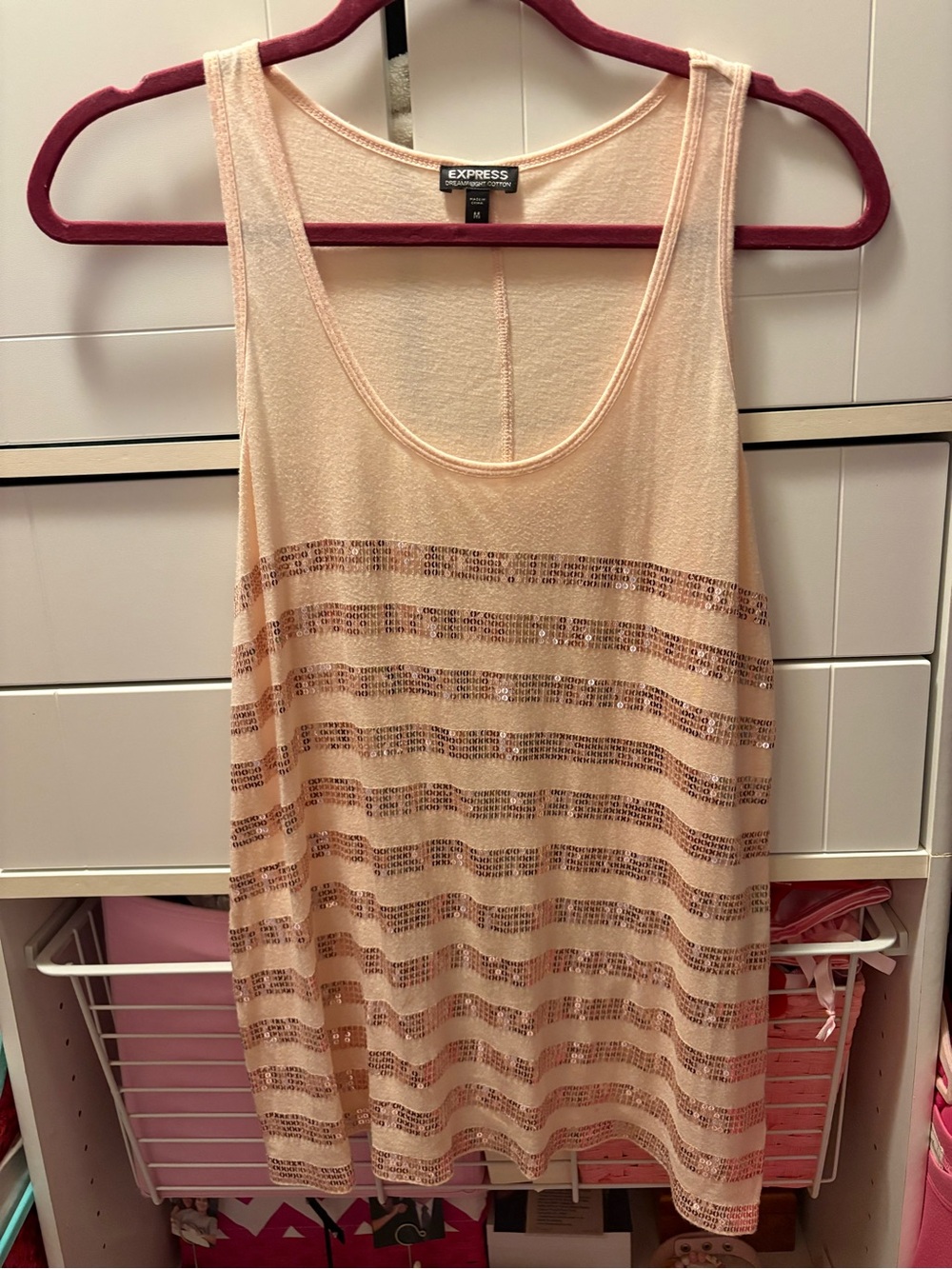 Express Peach Sequin Stripe Tank